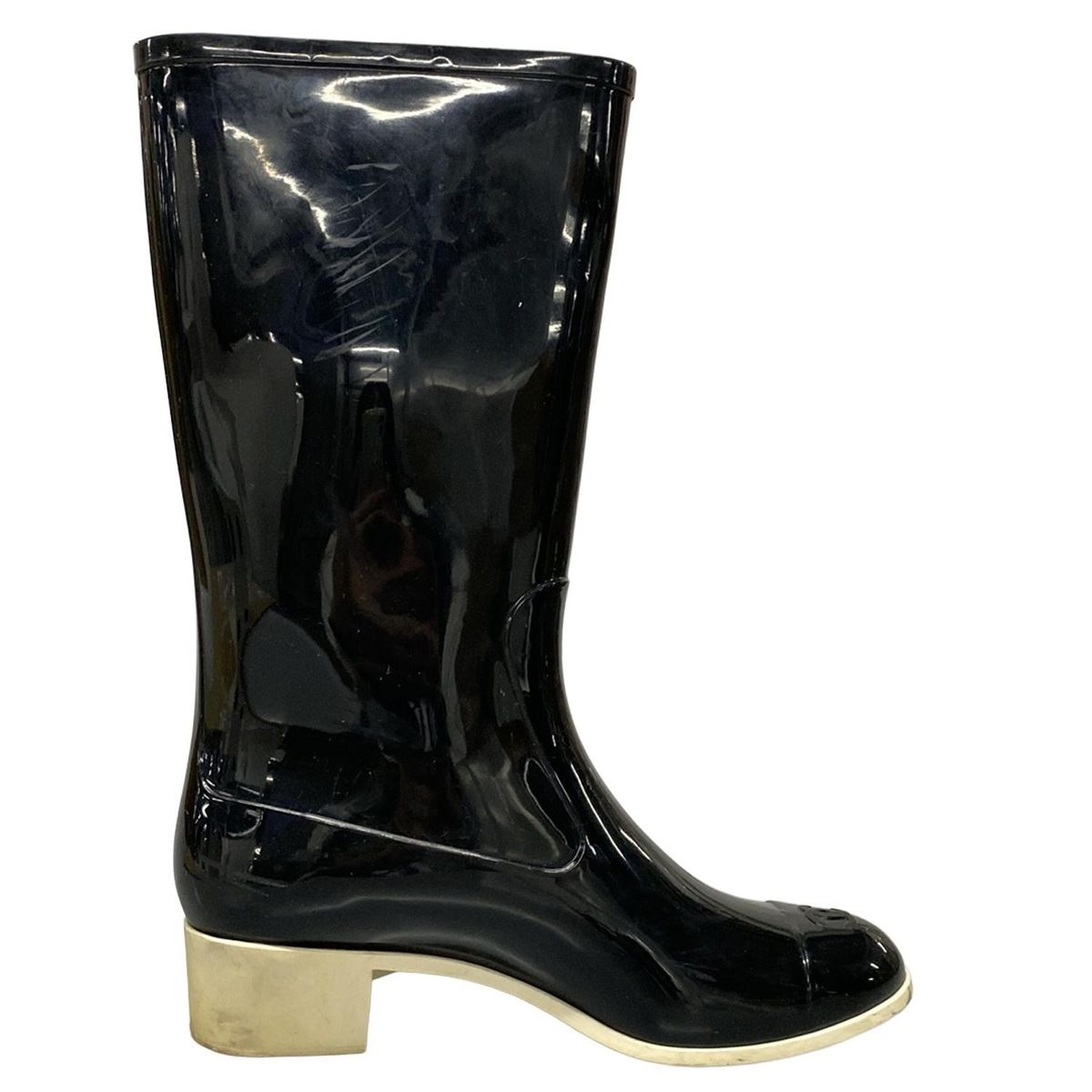 シャネル　レインブーツ　38 CHANEL(シャネル) レインブーツ 38 レディース - 黒×白 カメリア