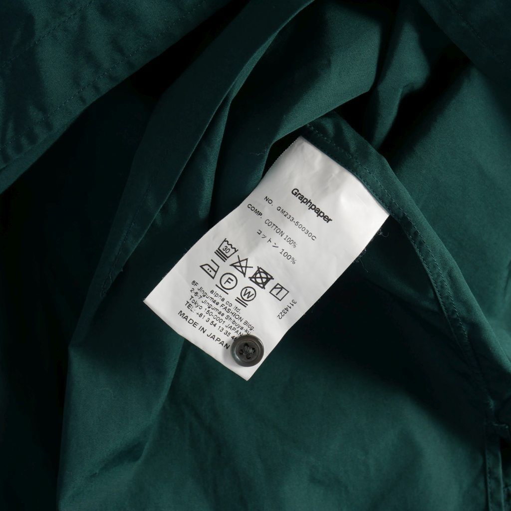 Graphpaper 緑色 長袖シャツ グラフペーパー Graphpaper 23AW High Count Regular Collar