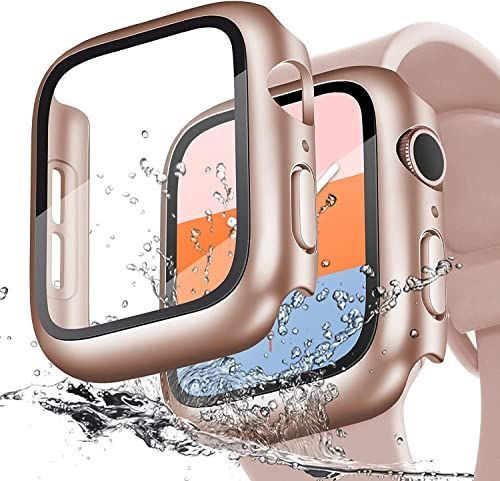 44mm_ローズゴールド LIRUWECH Apple Watch 用 防水ケース series SE26SE54 44mm アップルウォッチ保護カバー ガラスフィルム 一体型 PC素材 全面保護 超薄型 装着簡単 耐衝撃 高透過率 指紋防止 傷防止 ロ