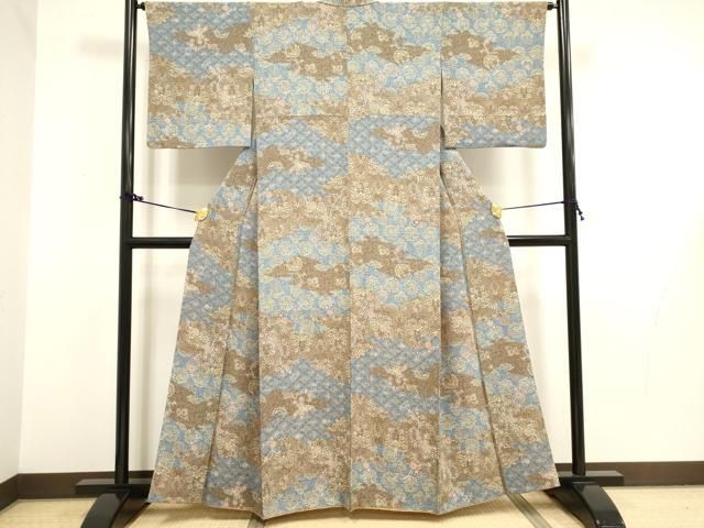 平和屋着物▽上質な小紋　単衣　立涌花文　正絹　逸品　DAAR5502du