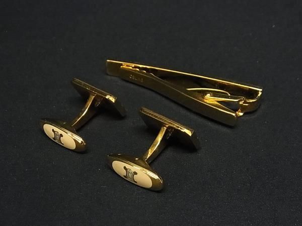 セリーヌ★レア・美品★カフス・ネクタイピンセット★マカダム・蹄鉄デザイン 極美品 セリーヌ ネクタイピン 箱付き マカダム トリオンフ