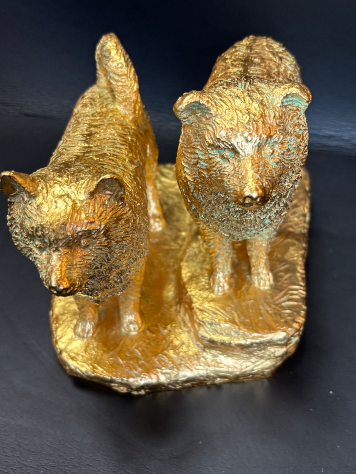 ブロンズ像 富永直樹 タロジロ 文化勲章受章 置物 共箱 真作 本金箔仕上げ b102403