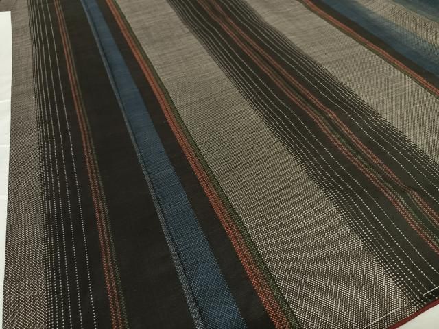 平和屋着物○本場大島紬 泥染め 7マルキ 縞 正絹 逸品 未使用