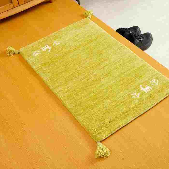 玄関マット 室内 50x80cm ミニラグ ホノカ 6色対応 玄関 ラグ おしゃれ 屋内 ウール100% ラグマット ウールラグ 長方形 ギャッベ 手織り 防炎 オールシーズン シンプル 50×80cm ホノカ グリーン ギャベ