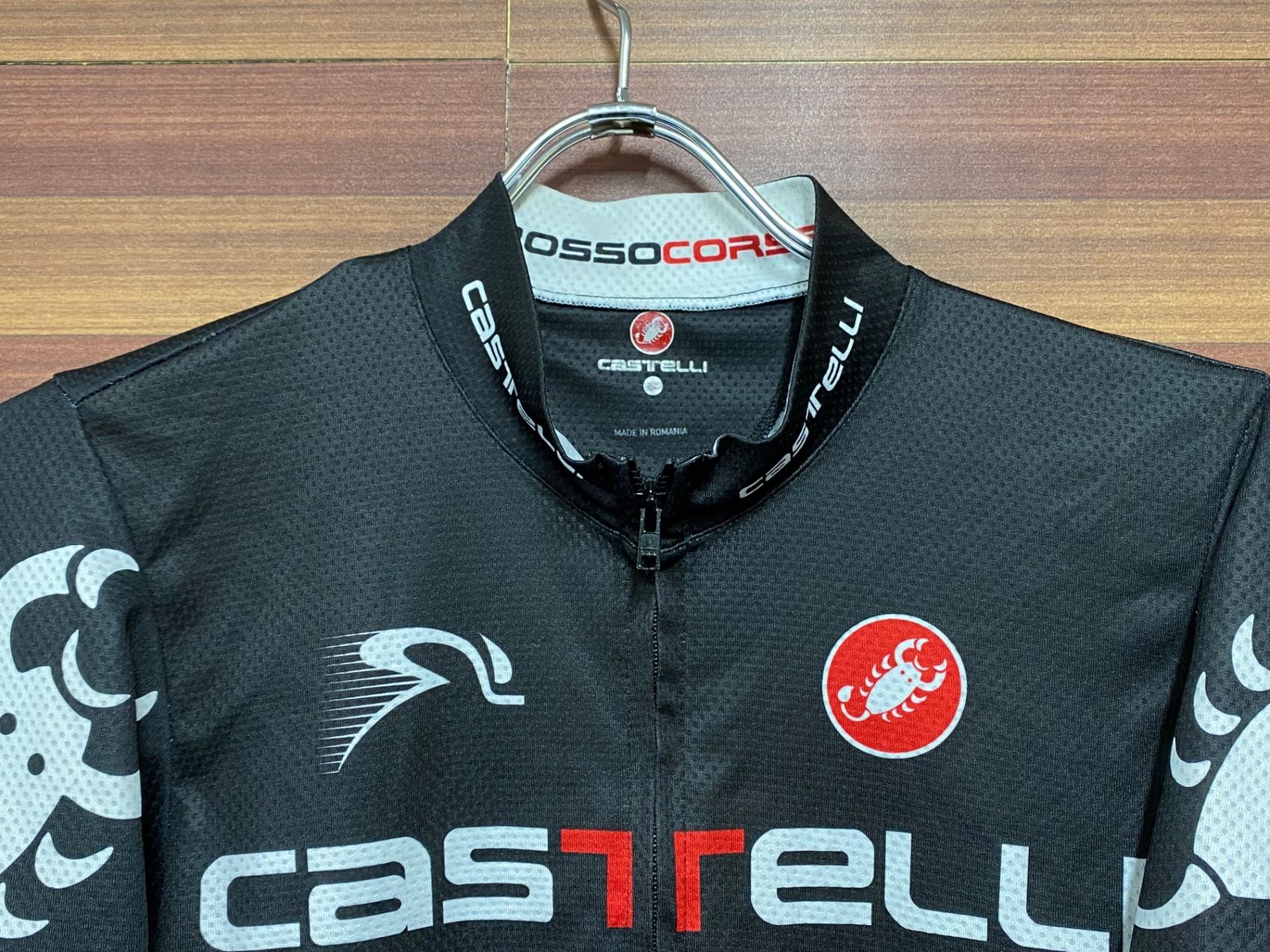 IA079 カステリ CASTELLI ロッソコルサ ROSSO CORSA 半袖 サイクルジャージ 黒 XL ※プリント擦れ