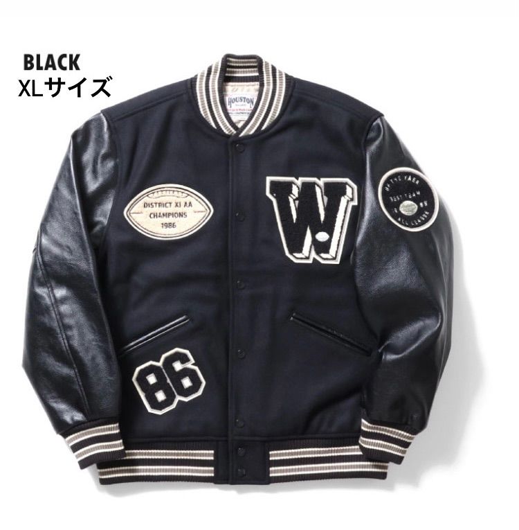 HOUSTON MELTON AWARD JACKET ブラック HOUSTON スタジャン 「T6」「HOUSTON」MELTON AWARD JACKET（CAT