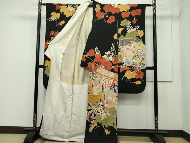 平和屋本店□極上 アンティーク 大正ロマン 振袖 駒刺繍 御所車檜扇花