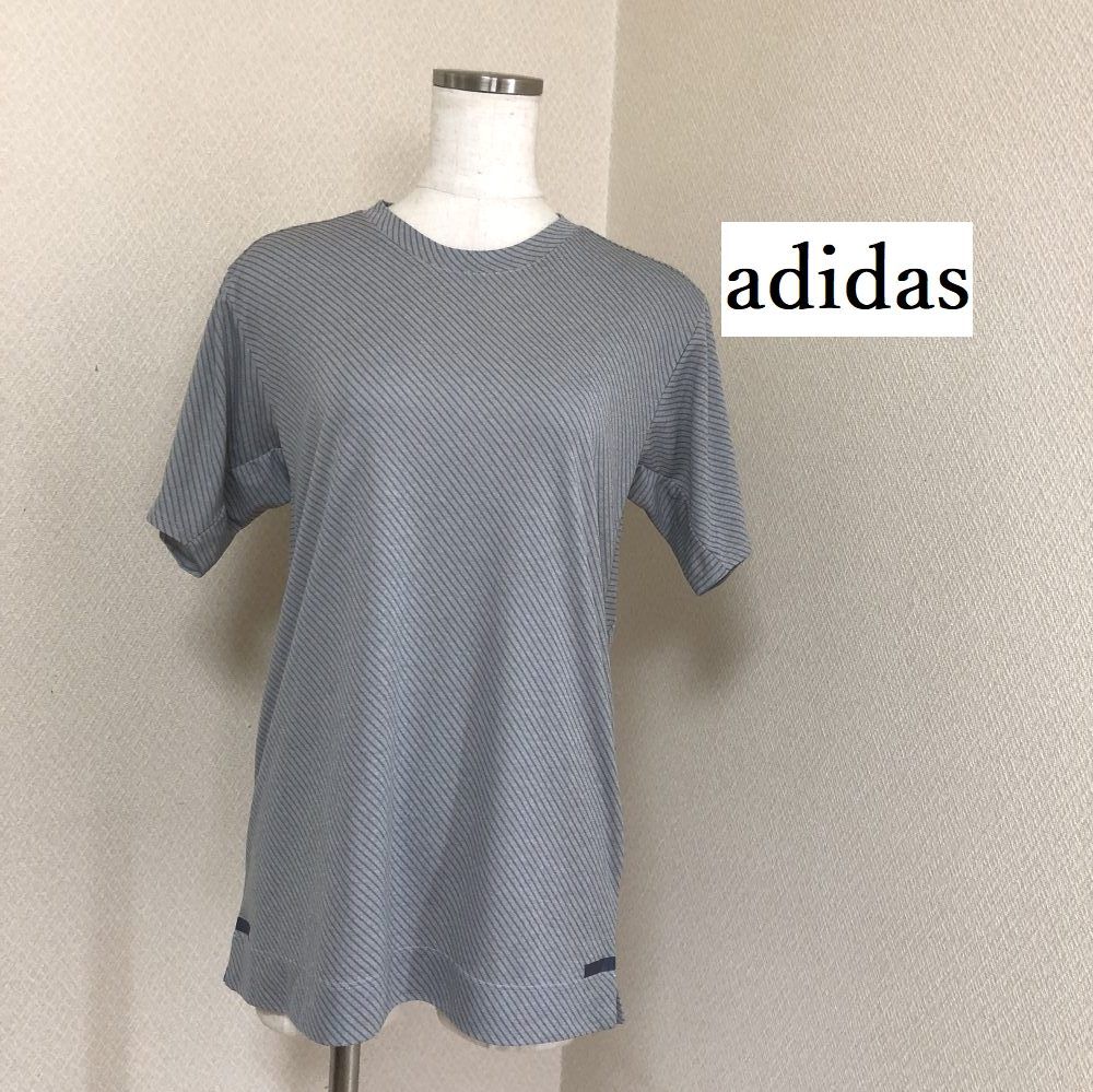 女性用 adidas アディダス レディース トップス CLIMACHILL カットソー 半袖 グレー ストライプ M