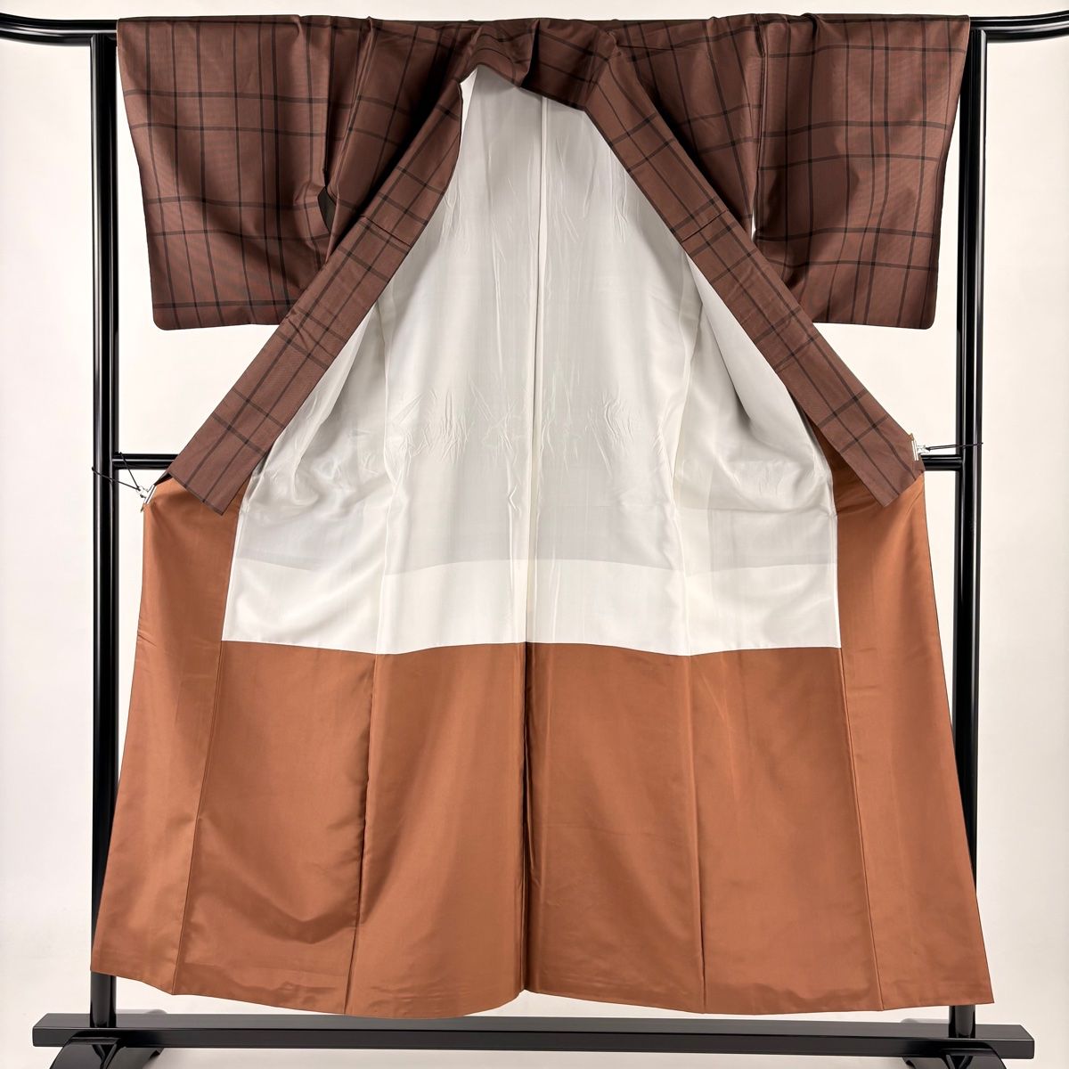 大島紬 身丈154cm 裄丈63.5cm S 袷 泥染 証紙 格子 焦茶色 正絹 名品  