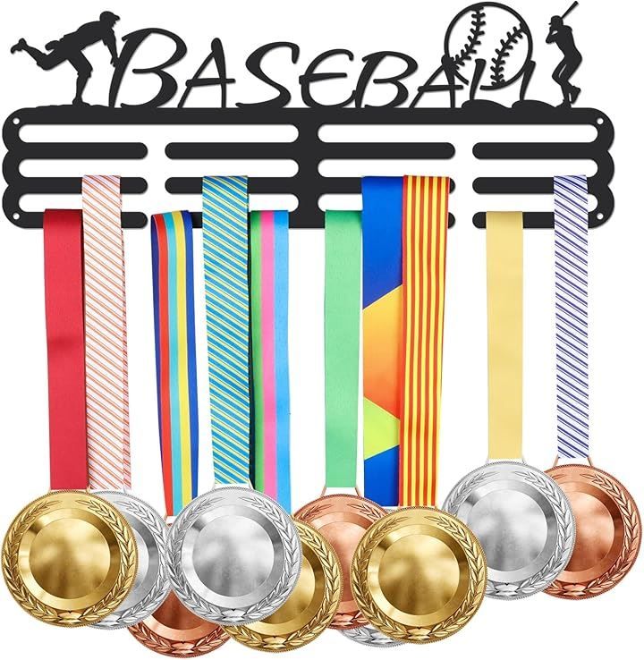 SUPERDANT 野球メダルディスプレイハンガー baseball スポーツメダルディスプレイホルダー スポーツメダルフック 鉄製フック 60個以上のメダル ブラック メダル収納 壁掛けメダルホルダー 高耐