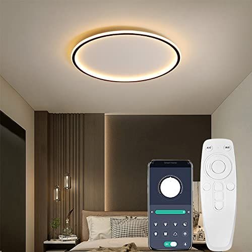 ブラック枠（引っ掛対応 工事不要）_直径50CM KOVOL LED シーリングライト 6-10畳 おしゃれ 北欧 照明器具 天井 APP遠隔制御 無段階調光調色 リモコン付き 日本語取説付き リモコン/スマホAPPで遠