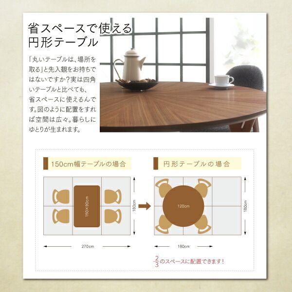 ウォールナットの光線張り北欧デザイン丸テーブルダイニング