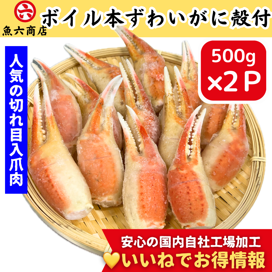 【再入荷】早い者勝ち〜\\ 大人気//切れ目入り ☆カニの爪！ボイル本ずわいがに爪肉500ｇ×2Ｐ蟹爪 かに爪 リングカット リングカット入り  旨味が強い　希少な部位