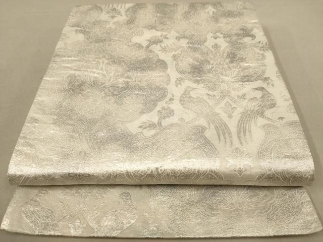 平和屋着物◎六通柄袋帯 更紗花鳥文 銀糸 正絹 逸品 AAAZ8665dt