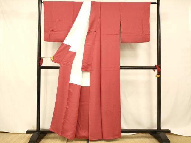 平和屋着物□上質な色無地 風景地紋 紅梅色 さが美扱い 正絹 逸品