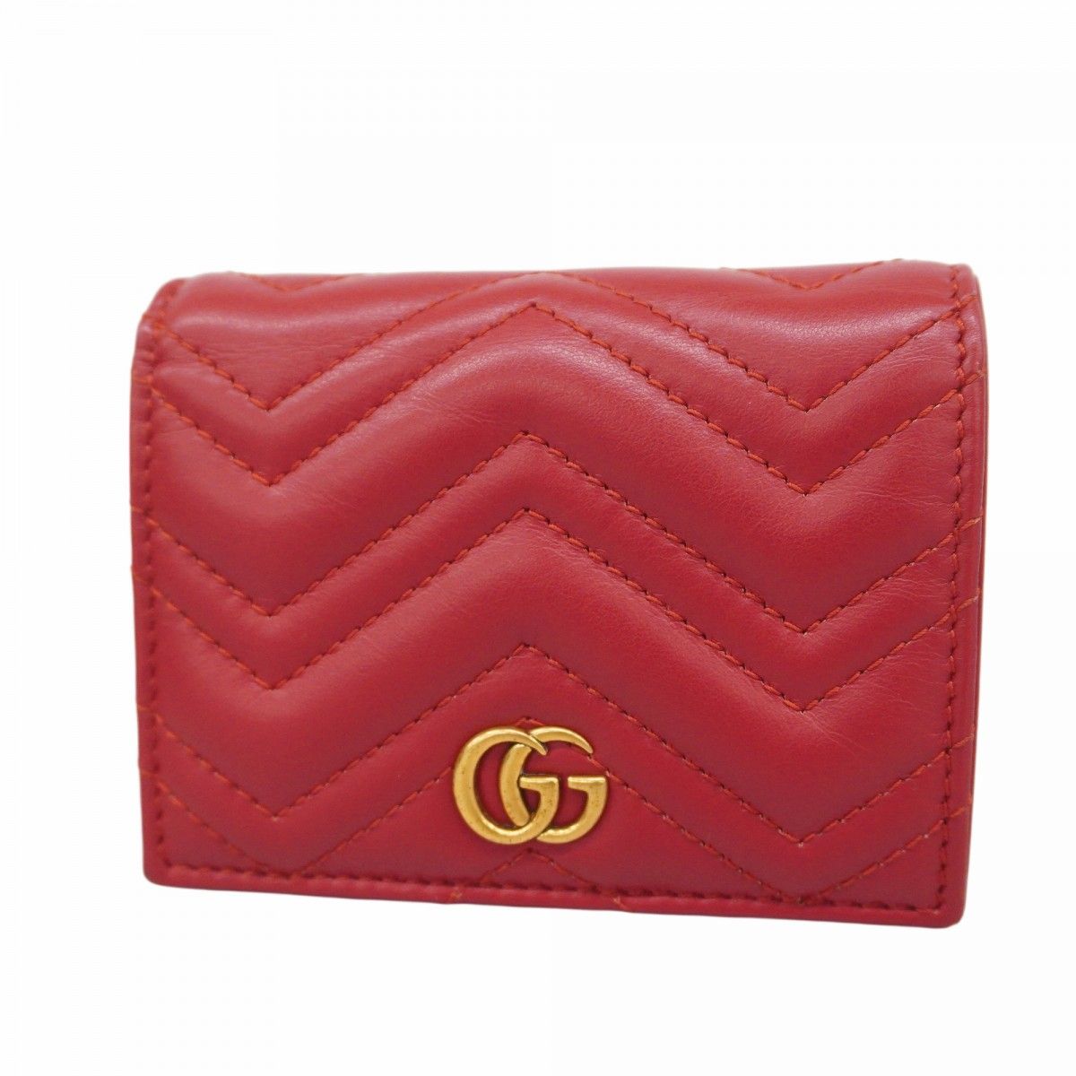 5ie6319-h グッチ 財布 GGマーモント 466492 レザー レッド ゴールド金具 レディース