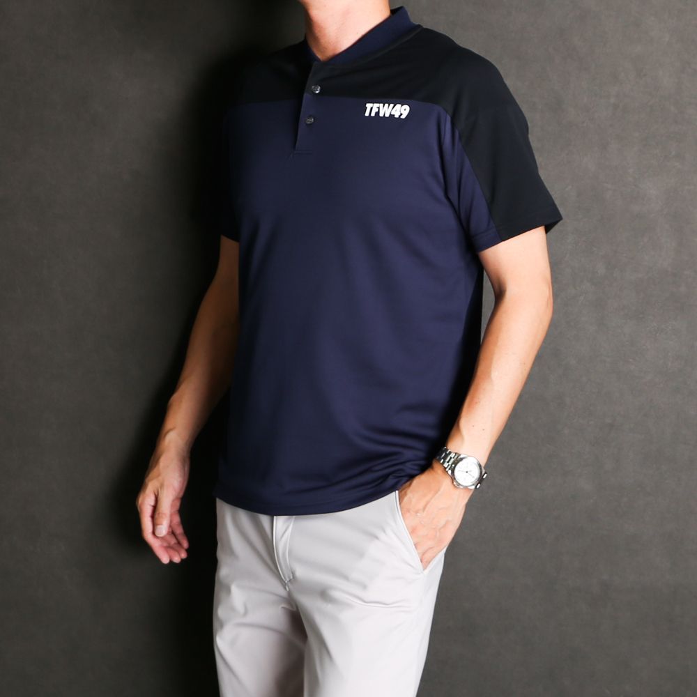 【美品】25SS TFW49 ポロシャツ バックライン GOLF ブラック M TFW49 ポロシャツ ノーカラー ネイビー メンズM ゴルフ TFW49 - 【25SS