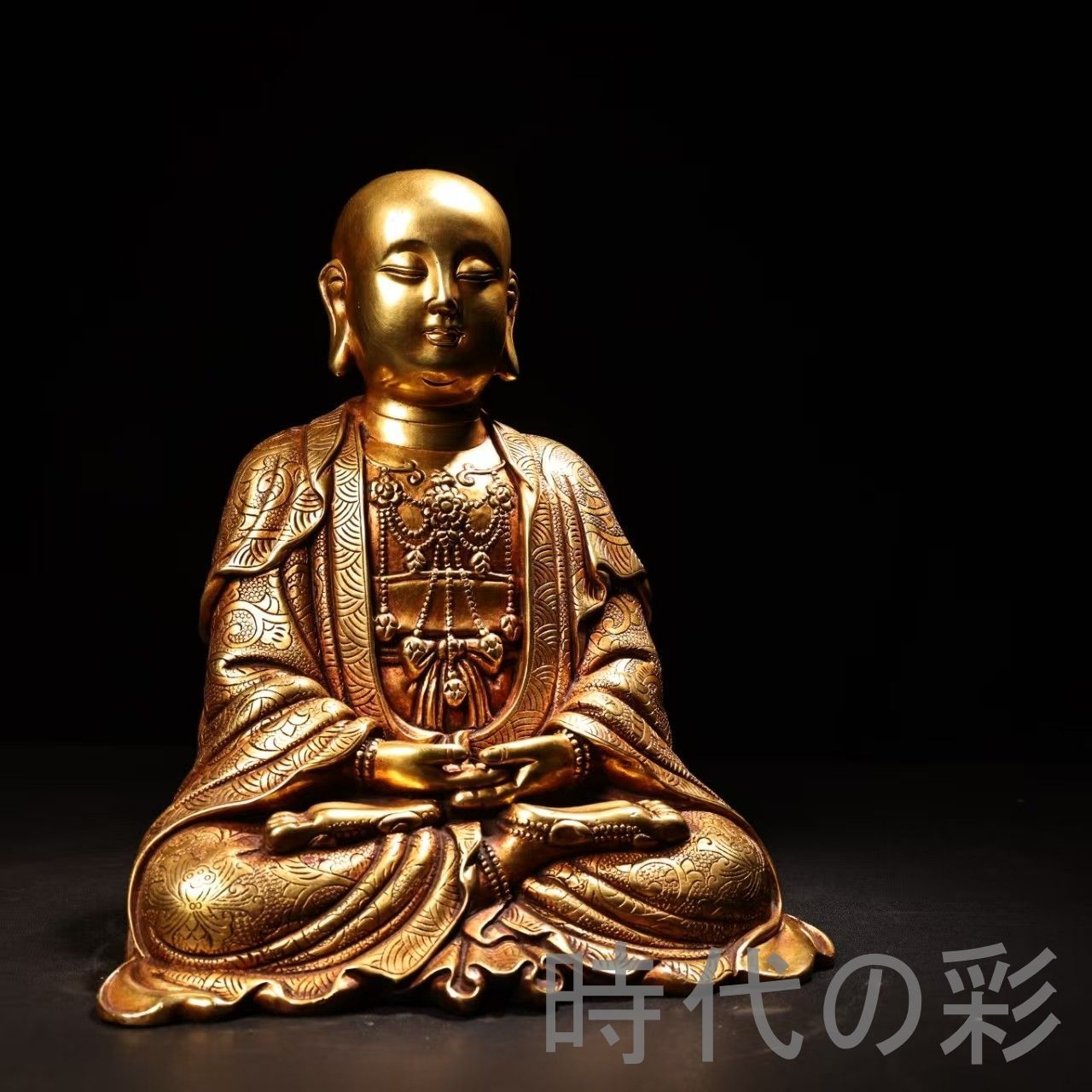 中国古美術 旧蔵 明代 純銅高浮彫彫錺 地藏王菩薩佛像 高浮彫 清代 銅器 古玩 唐物 中国古 時代物 仏像 R07100138