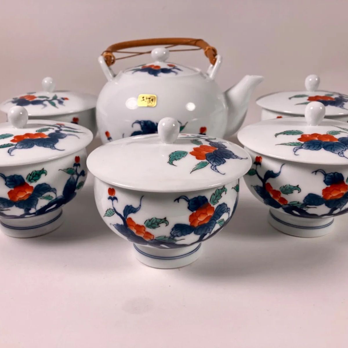 茶器セット 日本製 有田焼 畑萬陶苑 色鍋島岩牡丹 土瓶汲み出し茶器