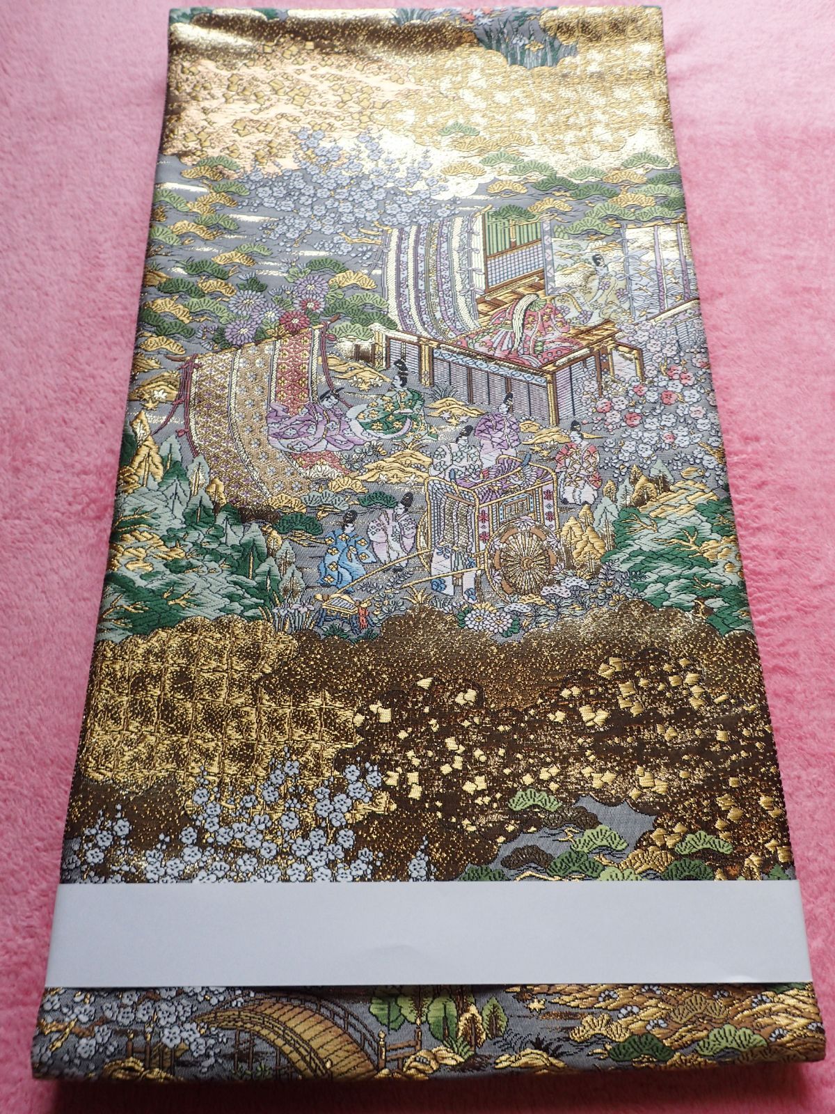 正絹 袋帯 建都壱建都一千二百年記念 全通総柄本金錦 京洛時代祭還幸 