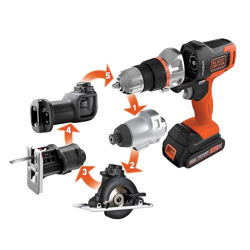 オンライン 商品 ブラックアンドデッカー BLACK DECKER 18V マルチツール EVO185E1 コードレス 電動工具 DIY用 インパクトドライバー ドリルドライバー 丸ノコ ジグソー レシプロソーを1台で ビット バッテリー 付き 1