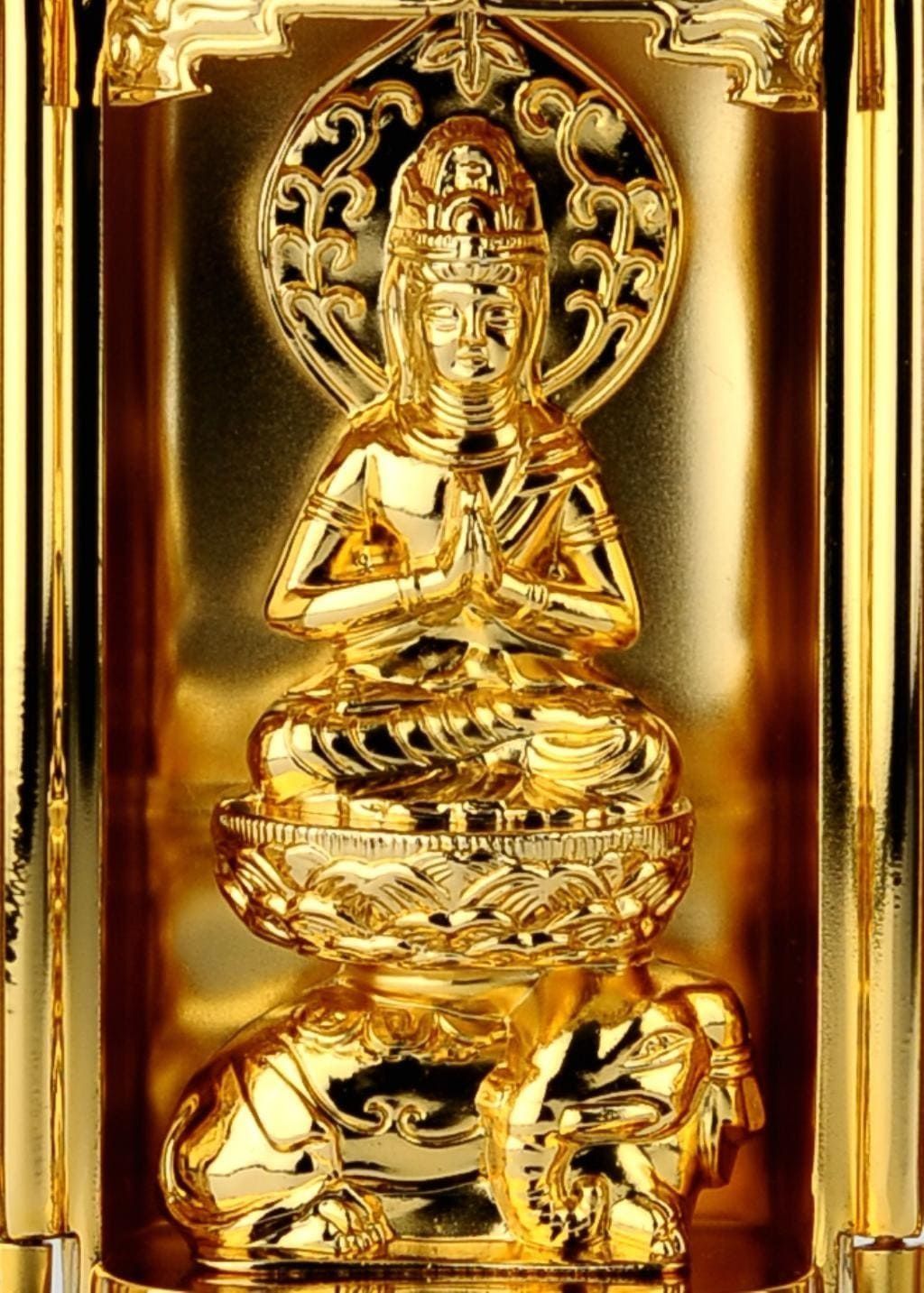 普賢菩薩 - 厨子入り 純金メッキ仕上げ 総高9.7cm 高岡銅器 仏像