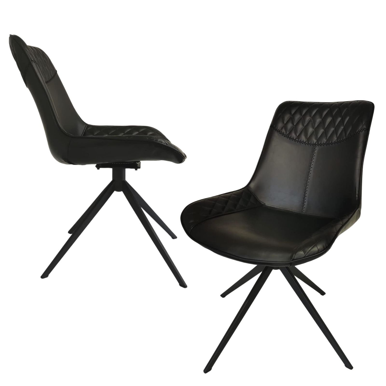 【人気商品】エムズワークス ダイニングチェア 回転チェア ブラック スチール脚 Will 2脚セット ワンサイズ