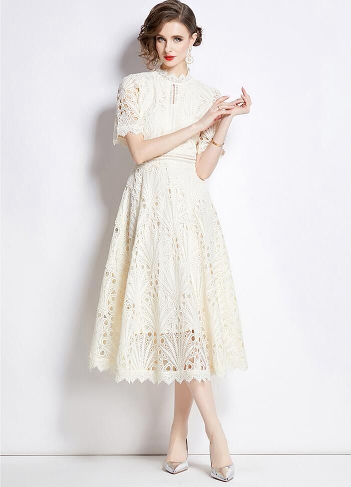 パーティードレスミモレ丈総レース大きいサイズXXL披露宴ドレスワンピースパーティードレスロング結婚式呼ばれドレスドレス半袖