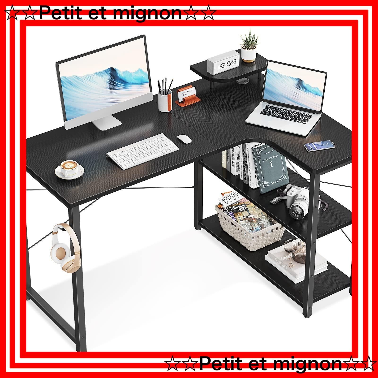 【即日発送】desk 棚付き pcデスク オフィスデスク 机 ワークデスク デスク 在宅勤務 子 l字デスク 作業机 幅110 L字型 パソコンデスク ゲームデスク 組立簡単 ゲーミングデスク ブラック ODK 右