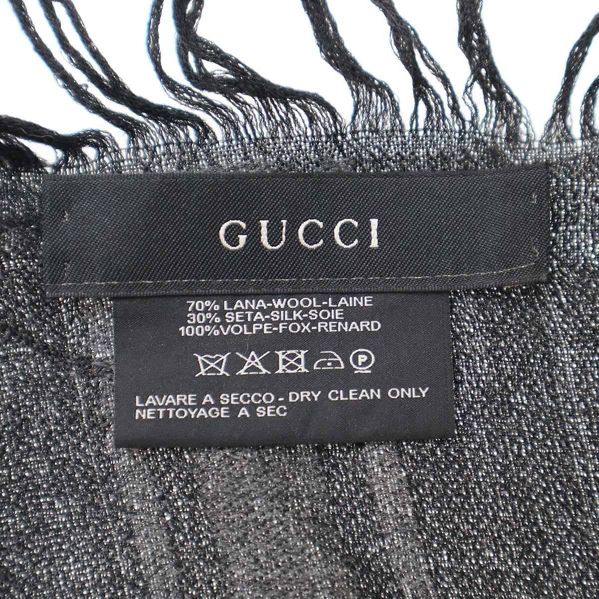 GUCCI グッチ GG柄ファーシルクマフラー グレー - メルカリ 