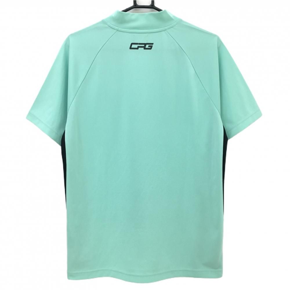【超美品】CPG 半袖ハイネックシャツ ライトグリーン サイド・ネックロゴ  メンズ 3(L) ゴルフウェア CPG 超美品】CPG 半袖ハイネックシャツ ライトグリーン サイド