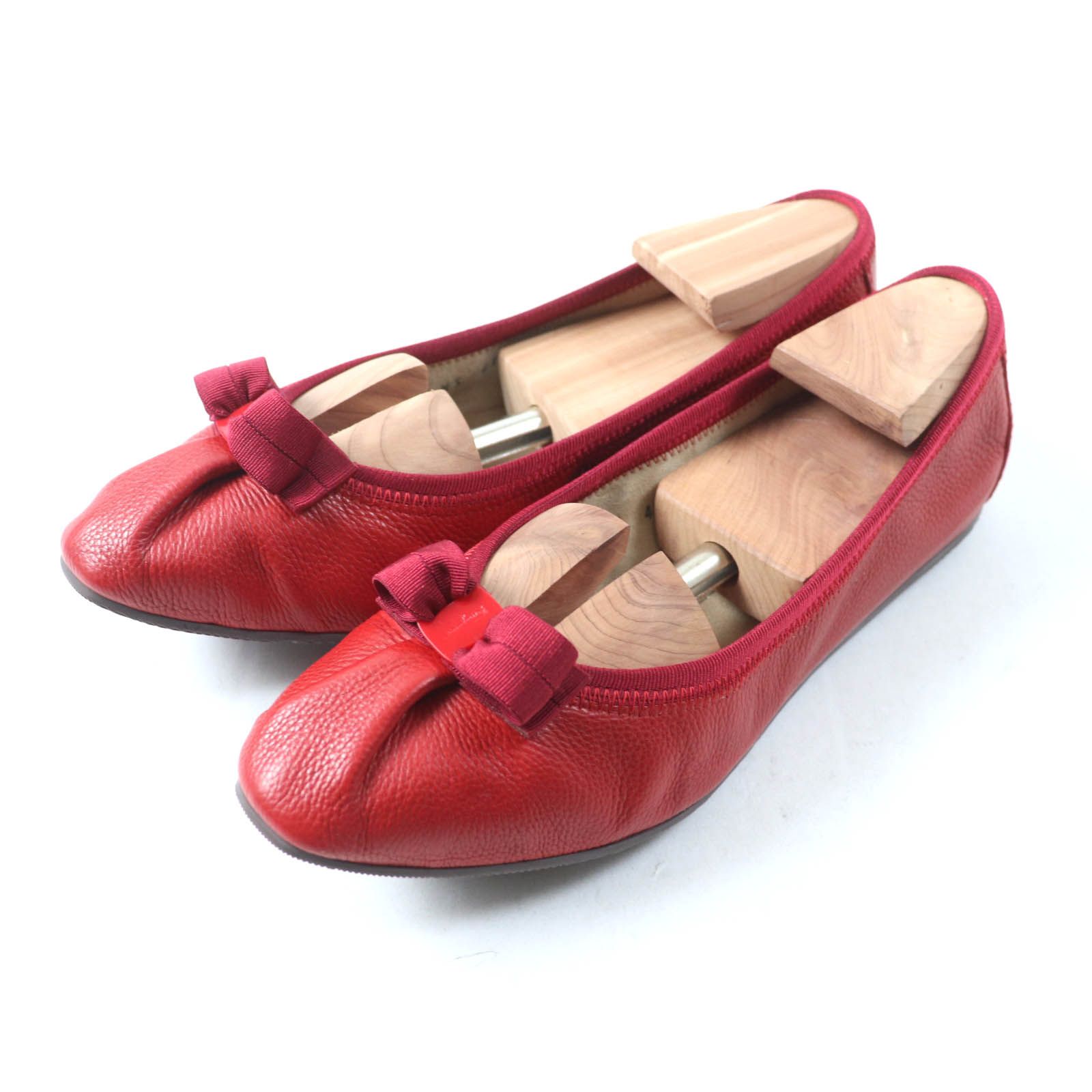 Salvatore Ferragamo サルヴァトーレフェラガモ My Ferragamo My joy ヴァラリボン レザー バレエシューズ レッド 7 箱 保存袋付き イタリア製 レディース