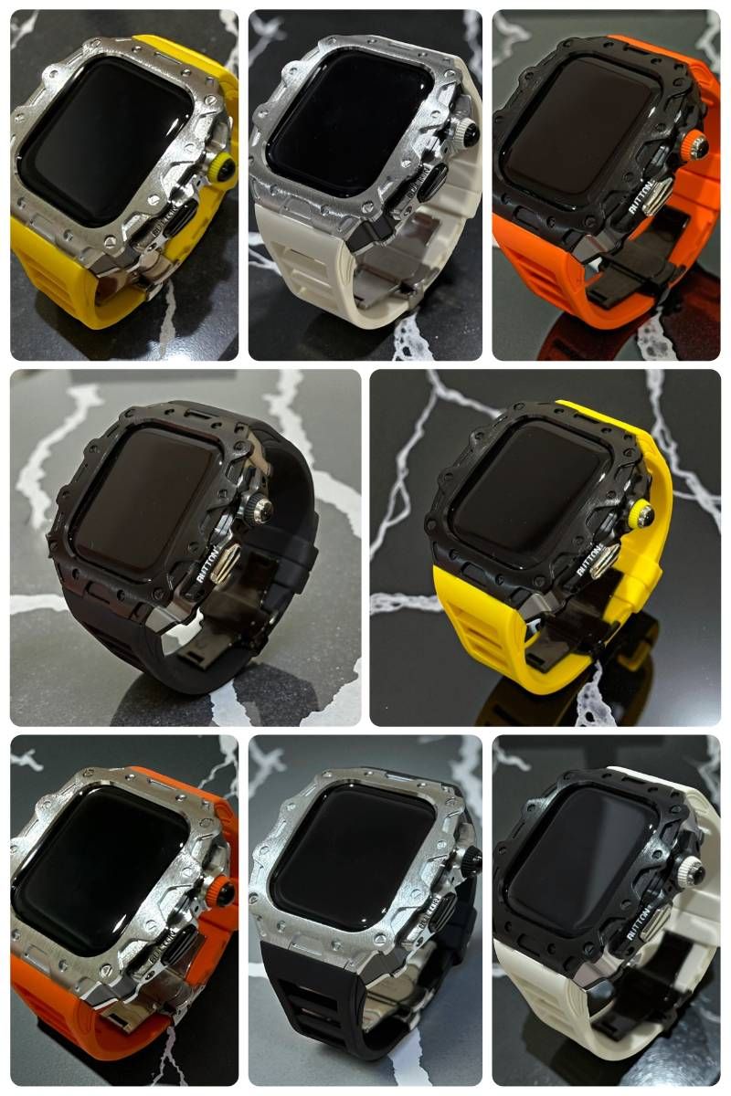 アップルウォッチケース フォージドステンレス ラバー 互換性対応 カスタム カバー 保護 ギフト ４６ｍｍ ベルト バンド セット series10 series11 メンズ レディース ギフト 贈り物 カスタム シルバーブラック CHRISTIANNAURATH_COM_BR