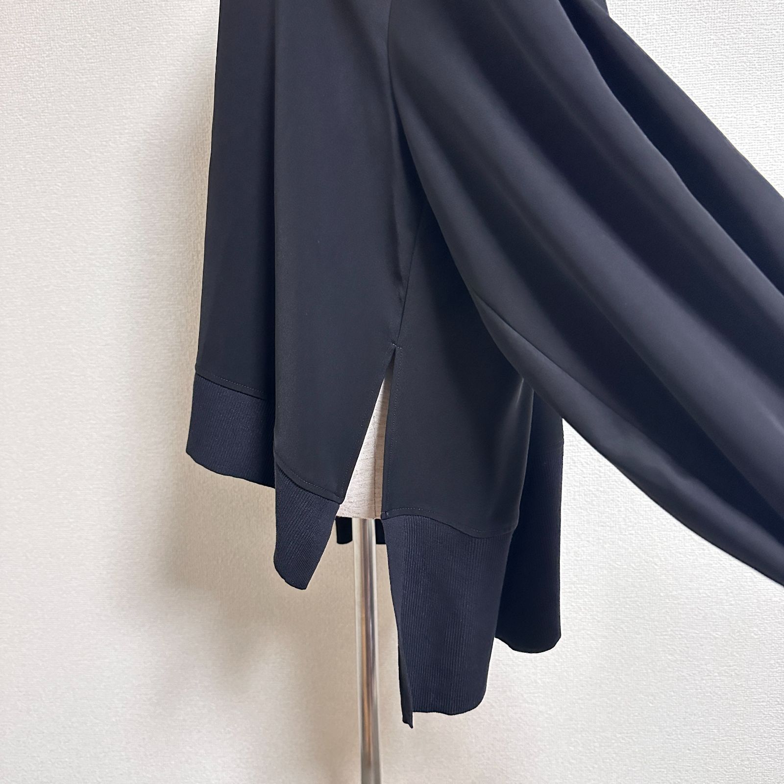  ENFOLD 21 AW ミリオーネリブボックスプルオーバー スリットリブ袖 ドロップショルダー 前後差丈 ボリューム袖 オーバーサイズ ブラウス カットソー ブラック 長袖 Tシャツ カットソー