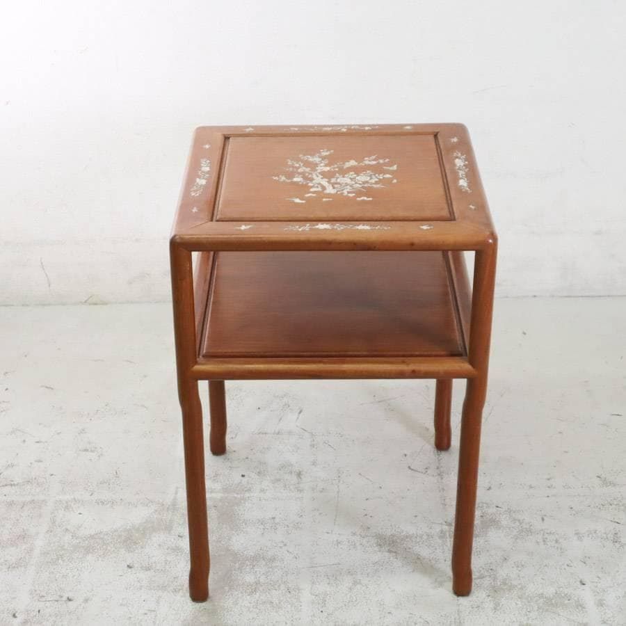 唐木家具 花梨無垢 象嵌細工 サイドテーブル 飾り台 棚板付き 高さ64cm MM12644 245h07