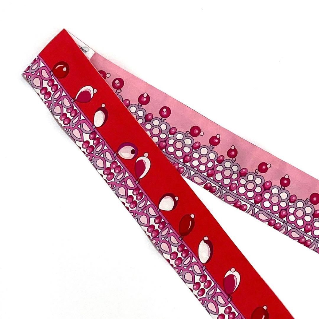 エルメス ツイリー スカーフ マハラジャの装身具 ローズ モーヴ レッド ピンク ホワイト シルク HERMES