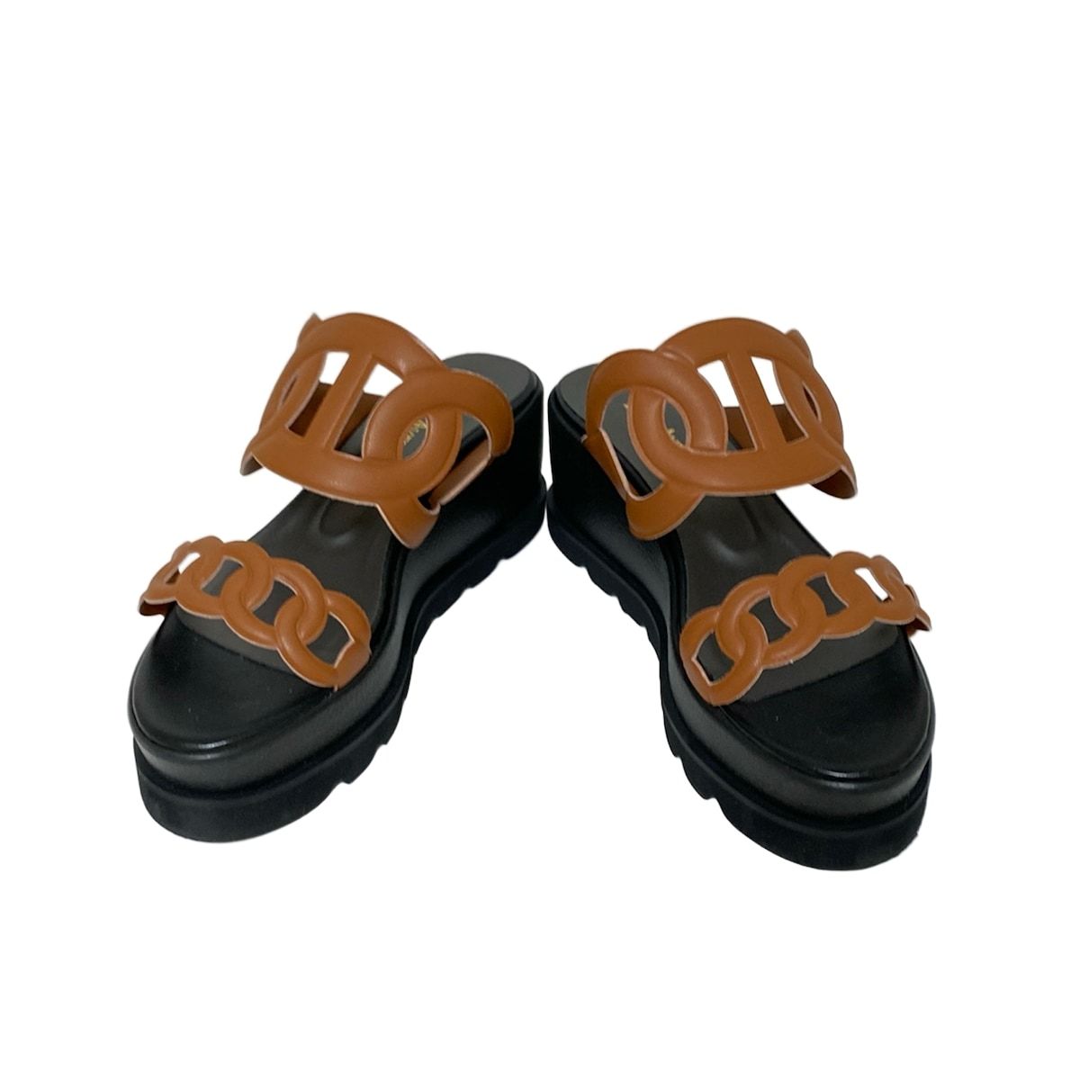 Hills Avenue 自由が丘 ヒルズ アベニュー ミュール 23 レディース - ブラウン×黒 ウェッジソール レザー