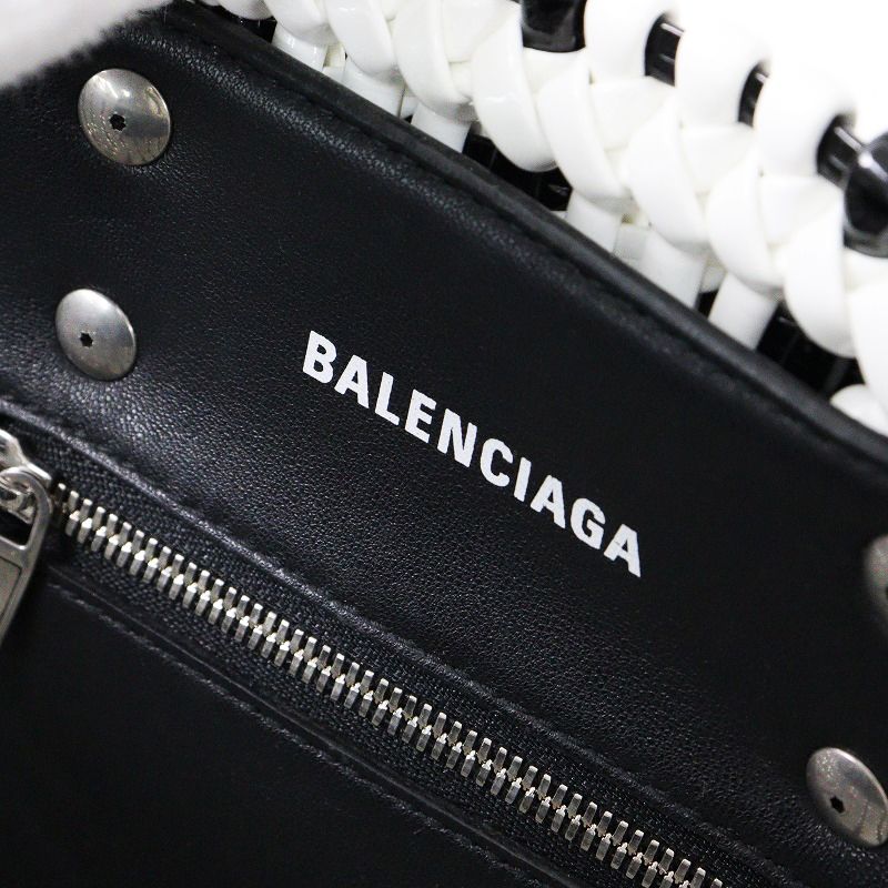 美品 イタリア製 バレンシアガ BALENCIAGA BISTRO XXS ビストロ ストラップ付き バスケットバッグ /ホワイト ブラック【2400014102789】 美品 イタリア製 バレンシアガ BALENCIAGA BISTRO XXS ビストロ