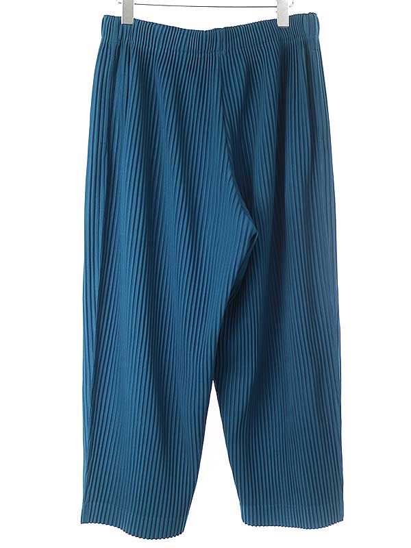 やまとイッセイミヤケ オムプリッセ プリーツベーシックパンツ ブルー オムプリッセ イッセイミヤケ ポリエステル パンツ 2 メンズ ネイビー