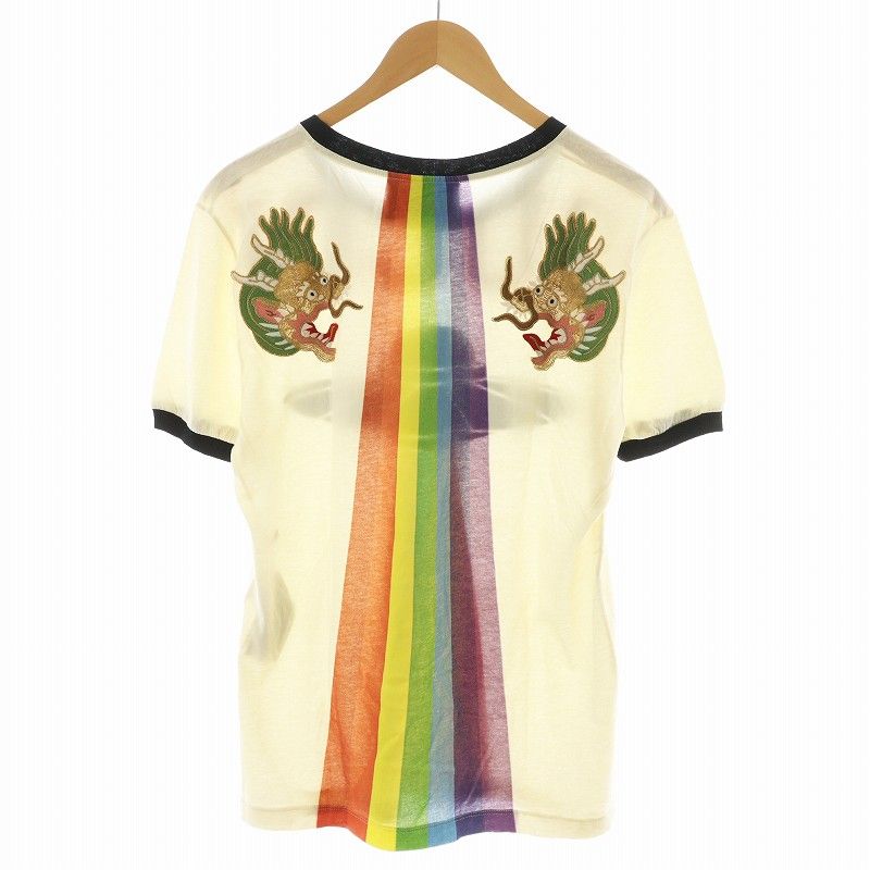 【GUCCI】 ペイントロゴモチーフ Tシャツ ベージュ 【グッチ】 グッチ GUCCI Tシャツ カットソー 半袖 UFO ドラゴン刺繍 ロゴ