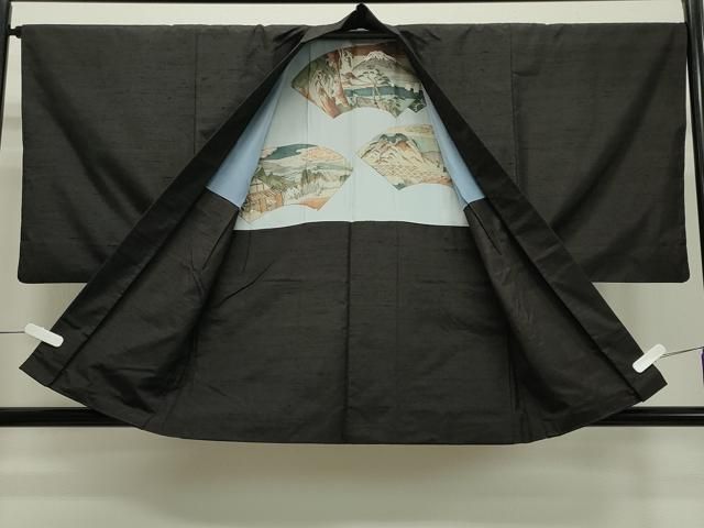 平和屋着物●男性 紬 アンサンブル 霞文 憲法黒茶色 正絹 CAAY8080gh WWW_MORNINGWALKER_COM