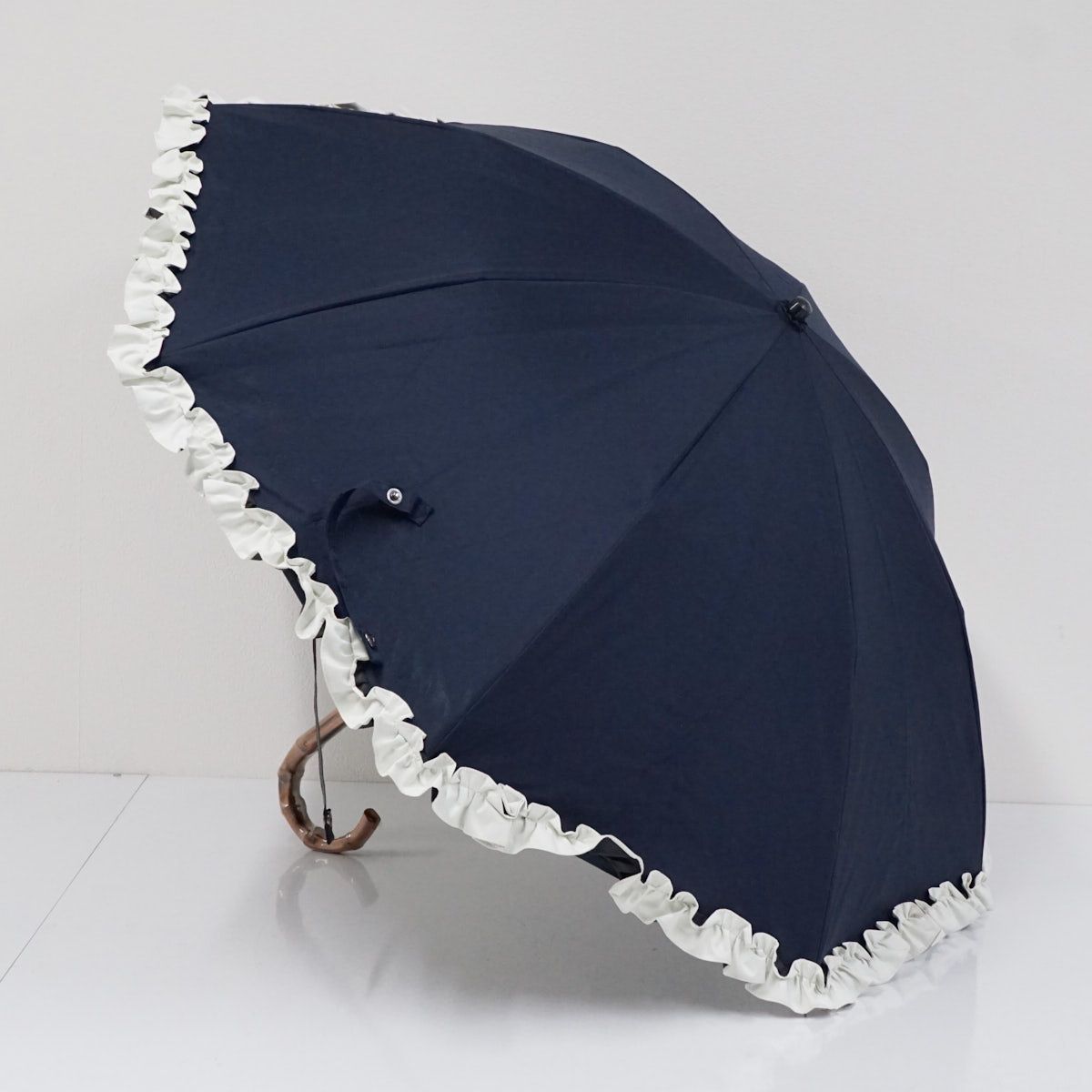 美品　未使用品　芦屋ロサブラン ネイビー 折りたたみ日傘 フリル付き 日傘 芦屋ロサブラン 完全遮光折日傘 USED美品 2段折 フリル