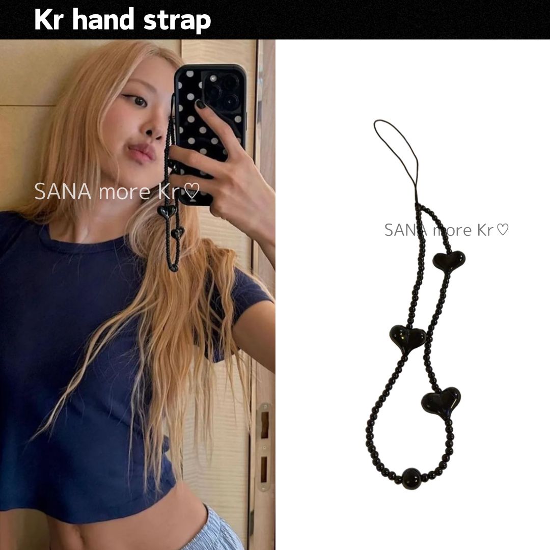 韓国大流行】ハートビーズスマホストラップ🖤🤍 ハンドストラップ
