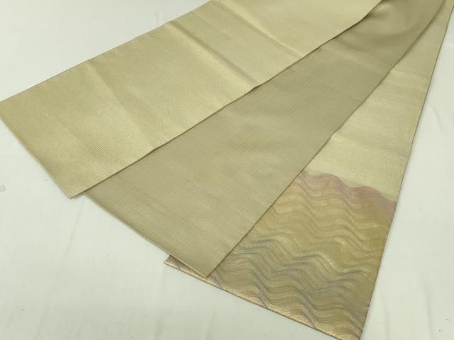 平和屋着物●ひなや工房　くむ・あむ・おる　伊豆蔵明彦　組織　太鼓柄袋帯　よろけ縞　金糸　正絹　逸品　DAAT0147ob 平和屋着物○ひなや工房 くむ・あむ・おる 伊豆蔵明彦 組織 太鼓柄袋帯