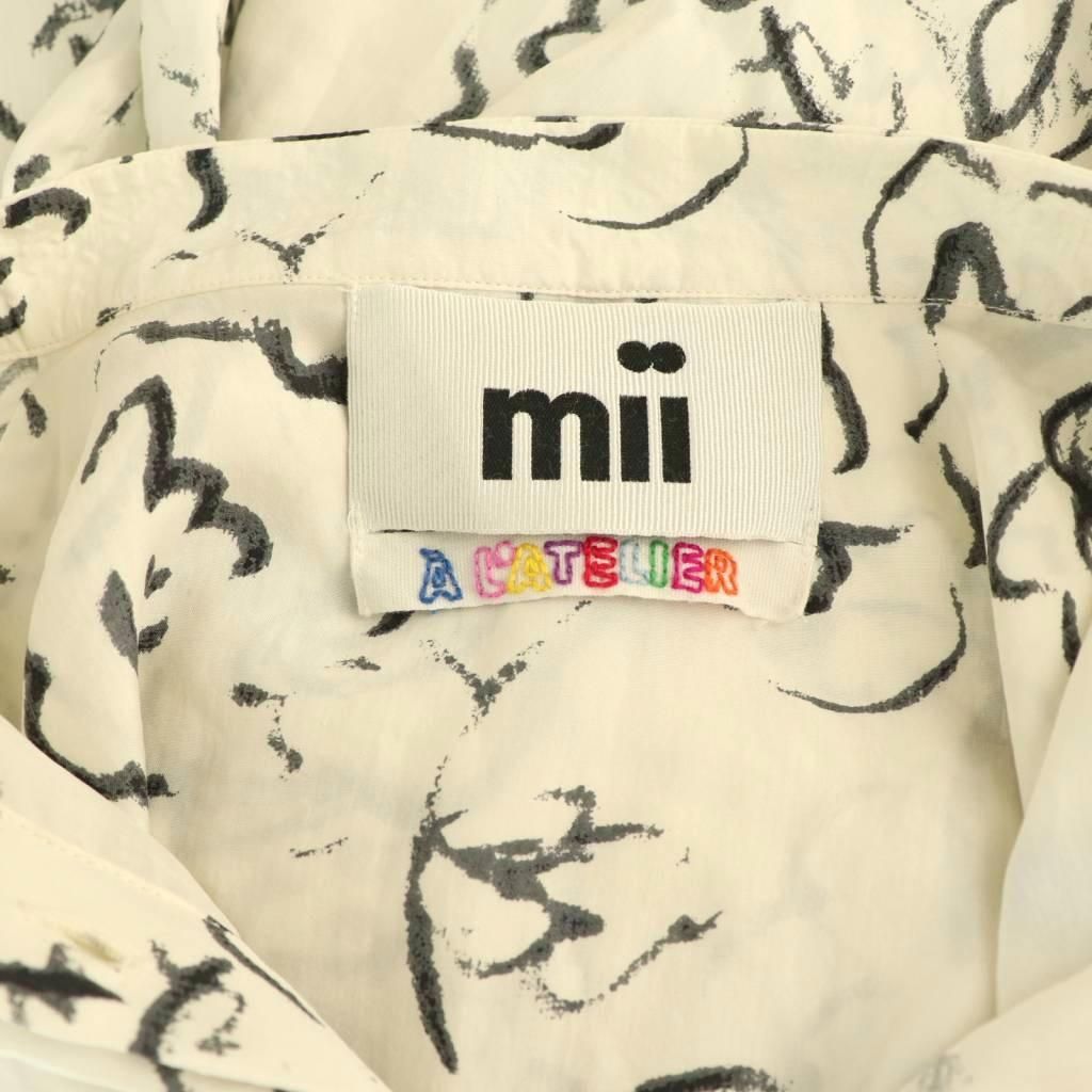  ミー mii 25 SS PRINTED HALF SLEEVE SHIRT シャツ 五分袖 シルク M ホワイト チャコールグレー ES OS その他 トップス