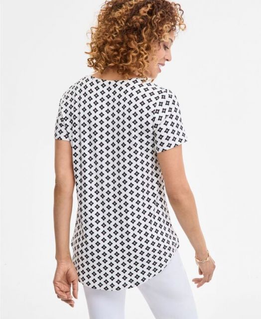 売れ筋商品|||ジェイエムコレクション カットソー トップス レディース Women's Printed Short Sleeve Scoop-Neck Top, Created for Macy's Deep Black Combo JM Collection Women's Printed Scoop-Neck Short Sleeve Top
