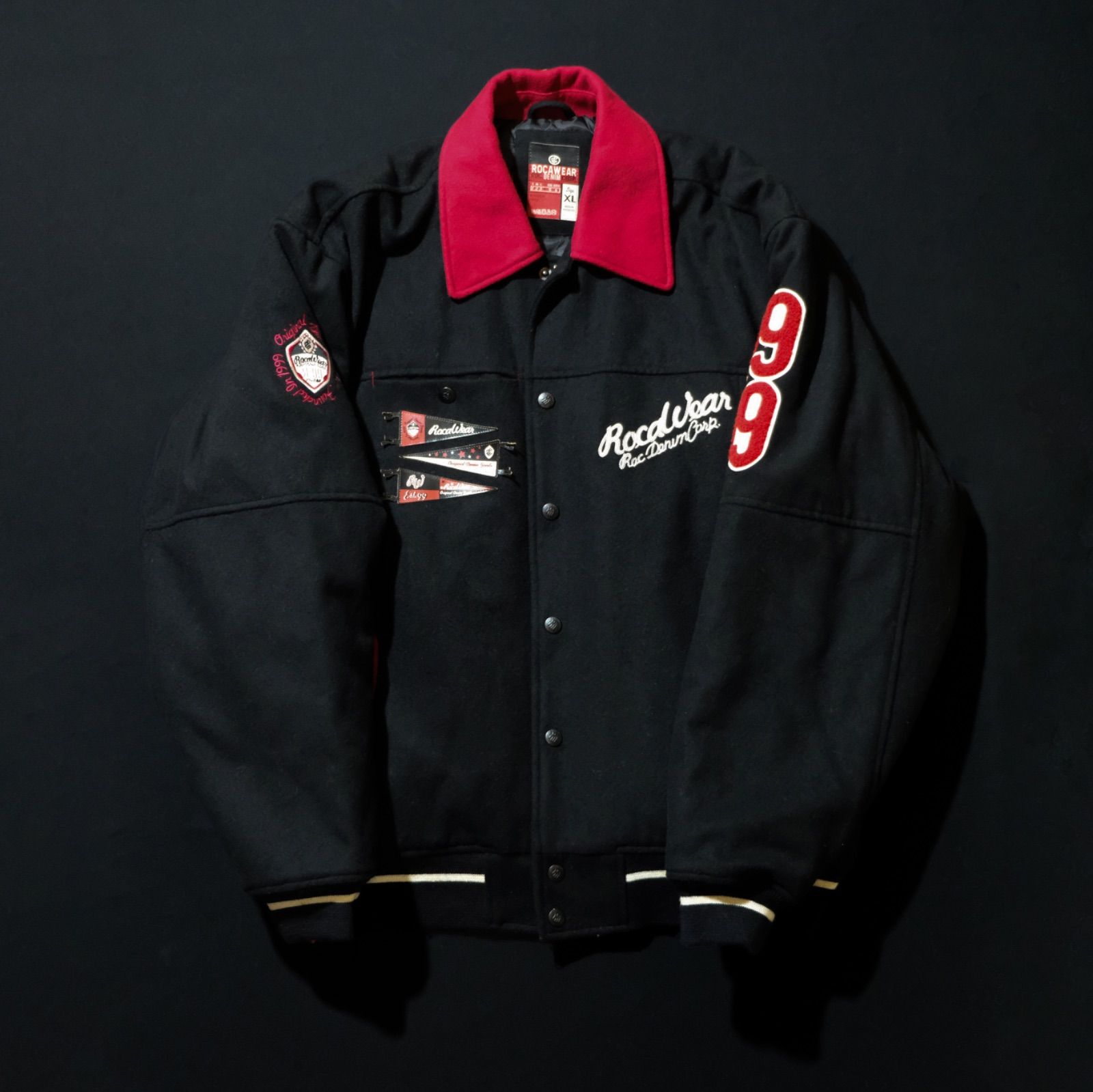 希少】ロカウェア 刺繍ロゴ オーバーサイズ レザー スタジャン B系 黒