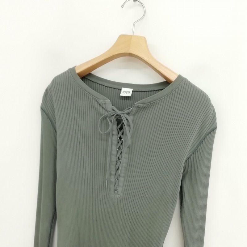 BOWTE バウト HIGHTWIST COTTON RIB LACE UP LONG SLEEVE コットン リブ カットソー 長袖 グレー系 レディース BOWTE バウト HIGHTWIST COTTON RIB LACE UP LONG SLEEVE