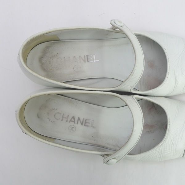 CHANEL / シャネル ◇ストラップ パンプス ホワイト レザー