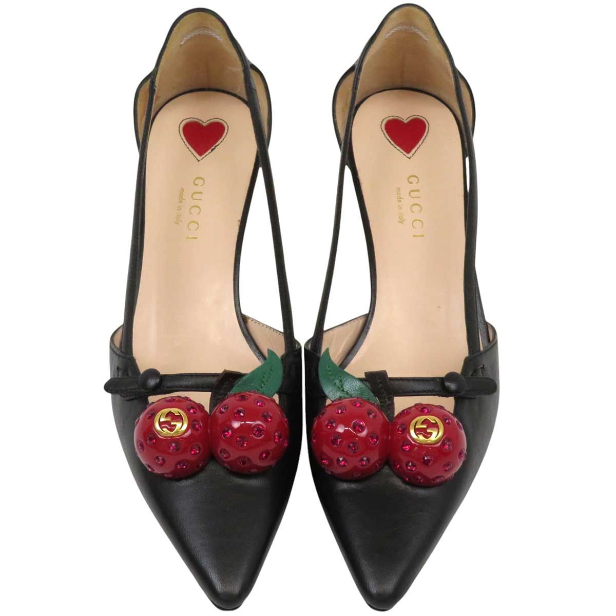 グッチ インターロッキングG チェリー パンプス レディース ブラック GUCCI アパレル 小物